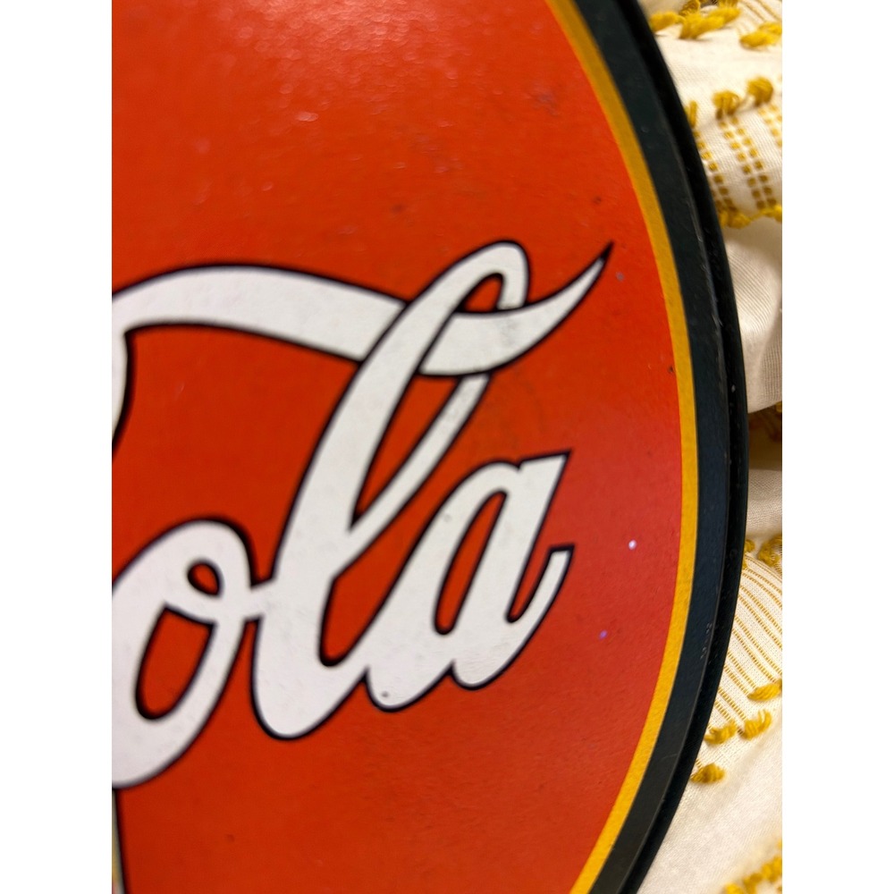 Coca-Cola Vintage 1930s Style Round Metal Button Sign 12 Inch Red Tin Litho - Picture 3 of 5